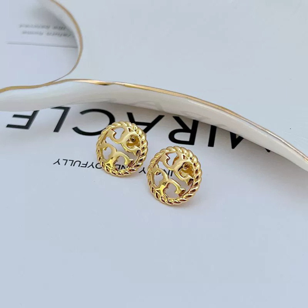Tory Burch Hollow Letter Round Metal Earrings